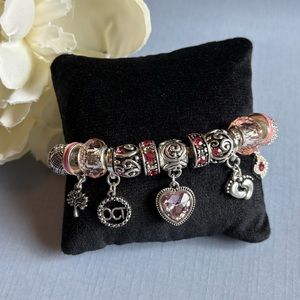 Landau Silver Pink Rhinestone Heart Baby Feet October Bracelet